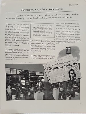 1939 ''Newspapers Too - A New York Marvel'' Fortune Print Ad WORLD-Telegram