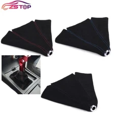 Universal Genuine Leather Suede Shift Knob Boot Cover Black w/Black Stitches