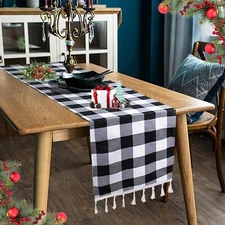 Buffalo Plaid Table Runner 14x108-Inches Black and White Checkered Tables Run...