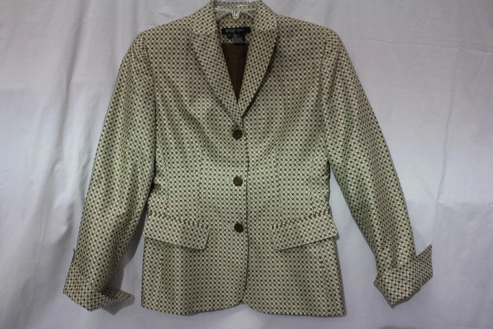 Traje Pantalón Mujer ETCETERA 100% Seda Marrón y Marfil "Bloque Cuadrado" Talla 0-B102 Foto 2 de 4