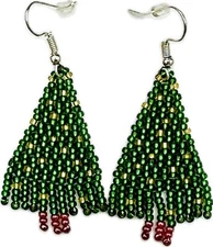 Handmade beaded Christmas tree hook drop dangle earrings