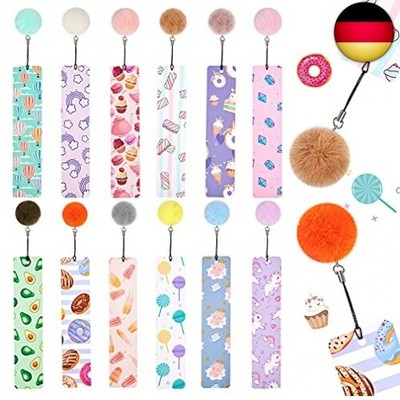 12 Stück Lesezeichen Kinder Mädchen mit Pompon Seiten Markierungen Süßes Les