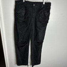 Women  s Good American Size 14/32 High Rise Shredded Baggy Straight Leg Jeans