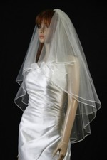 Bridal Veil White2 Tiers Fingertip Length Satin Cord Edge Scattered Faux Pearls
