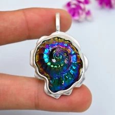 Ammonite Fossil Gemstone 925 Sterling Silver Handmade Jewelry Pendant Wife Gift