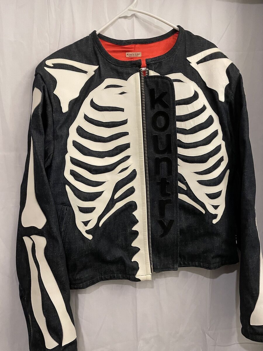 Kapital Skeleton LEATHER Denim Biker Jacket RARE size 3 | eBay Kapital Skeleton LEATHER Denim Biker Jacket RARE size 3 | eBay