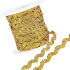 1 Roll 27Yd/25M Glitter Gold RIC Rac Trim Ribbon Metallic Wave Sewing Bending Fr
