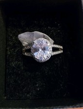 White Topaz/Silver Oval Solitaire Ring