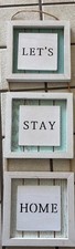 Wooden Wall Decor -Let's Stay Home- Distressed Beach Cottage Reclaimed Wood Look