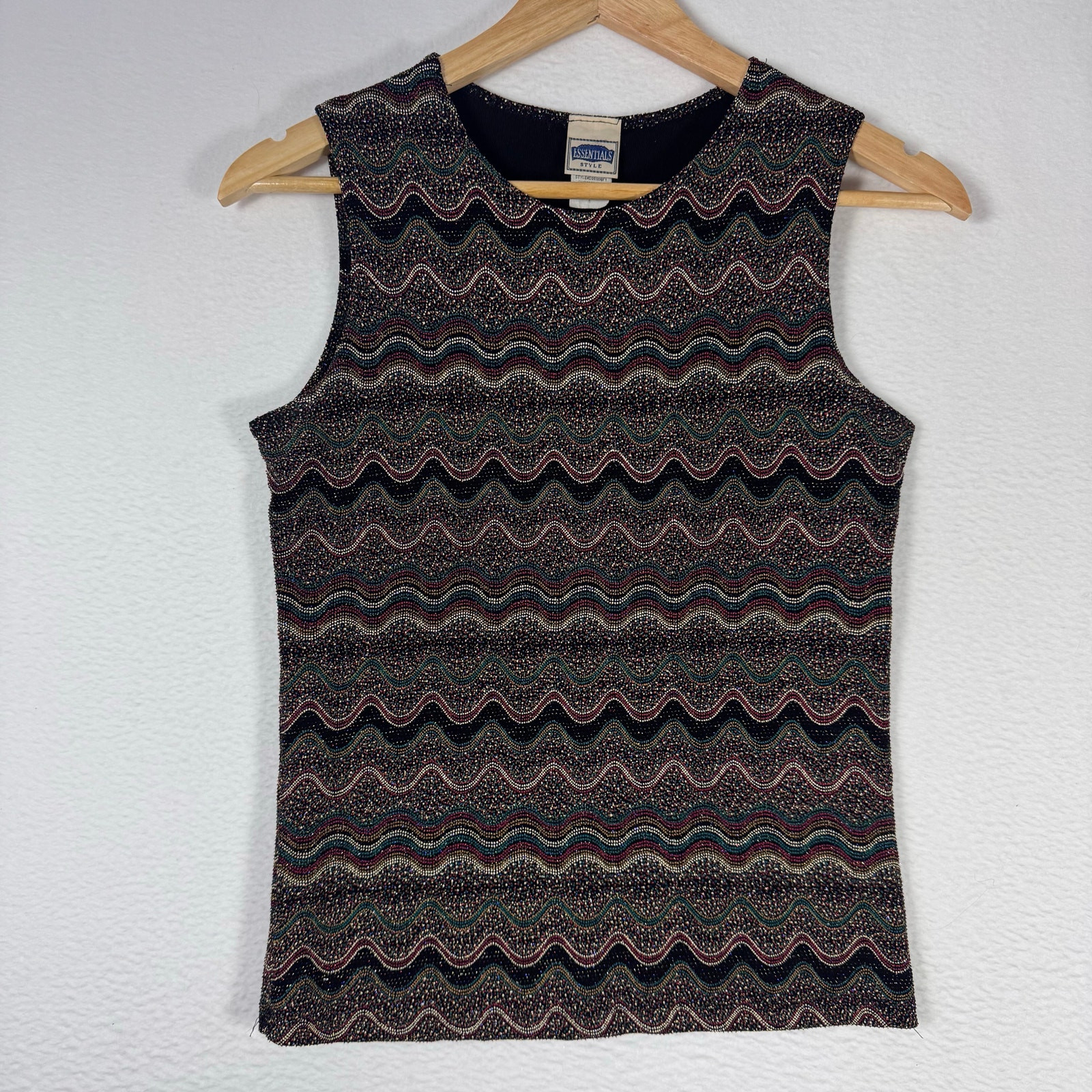 Vintage 90s Dot Stretch Jeweled Tank Top with Sparkles and Wavy Lines