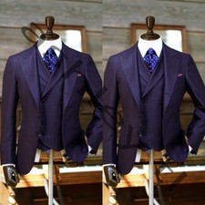 Purple Men's Suit Peak Lapel Formal Business Wedding Groom Tuxedo Three Pieces