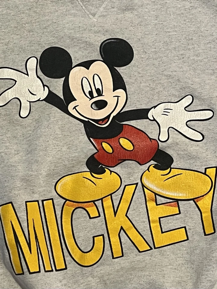 Sudadera De Colección Mickey Mouse Cuello Redondo Gris Años 90 Disney Extra Grande XL Foto 4 de 4
