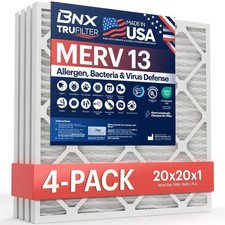 BNX TruFilter 20x20x1 MERV 13 (4-Pack) AC Furnace Air Filter - MADE IN USA - ...