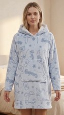 Harry Potter Wizarding World Hooded Faux Fur Lounge Dress Blue/White M Pockets