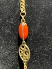 Vintage 2 Strand Gold Tone Necklace Red Orange Plastic Beads Filigree 42" — photo 3