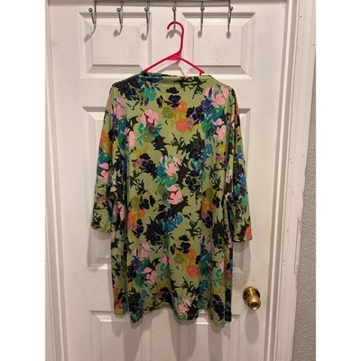 Ulla Popken Luxury Selection Floral Tunic Top Green Pink Plus Size 24/26 Artsy