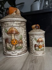 Himark Vintage Sears Mushroom Canisters Set of 2 1970s Kitchen Decor Retro Boho