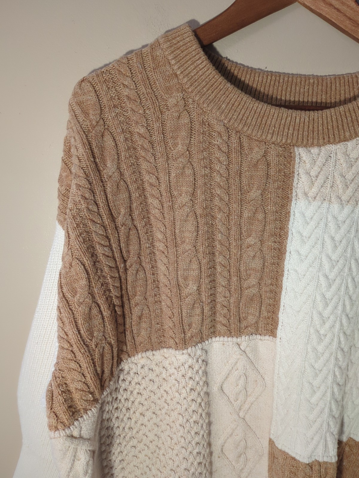 Lands End Women's Chunky Patchwork Cable Knit Swe… - image 3