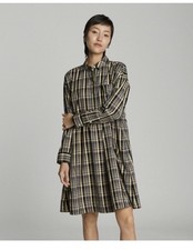 Everlane The Field Collared Dress Neutral Plaid Long Sleeve Brown Blue Size XS