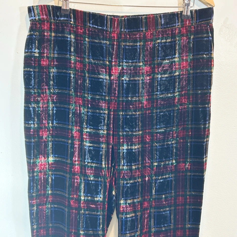 Pantalones cómodos J. Jill terciopelo rojo negro escocés tartán pierna recta grandes vacaciones Foto 3 de 4