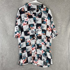 No Boundaries Shirt Mens Large Gray Floral Hawaiian Resort Button Front Tropical