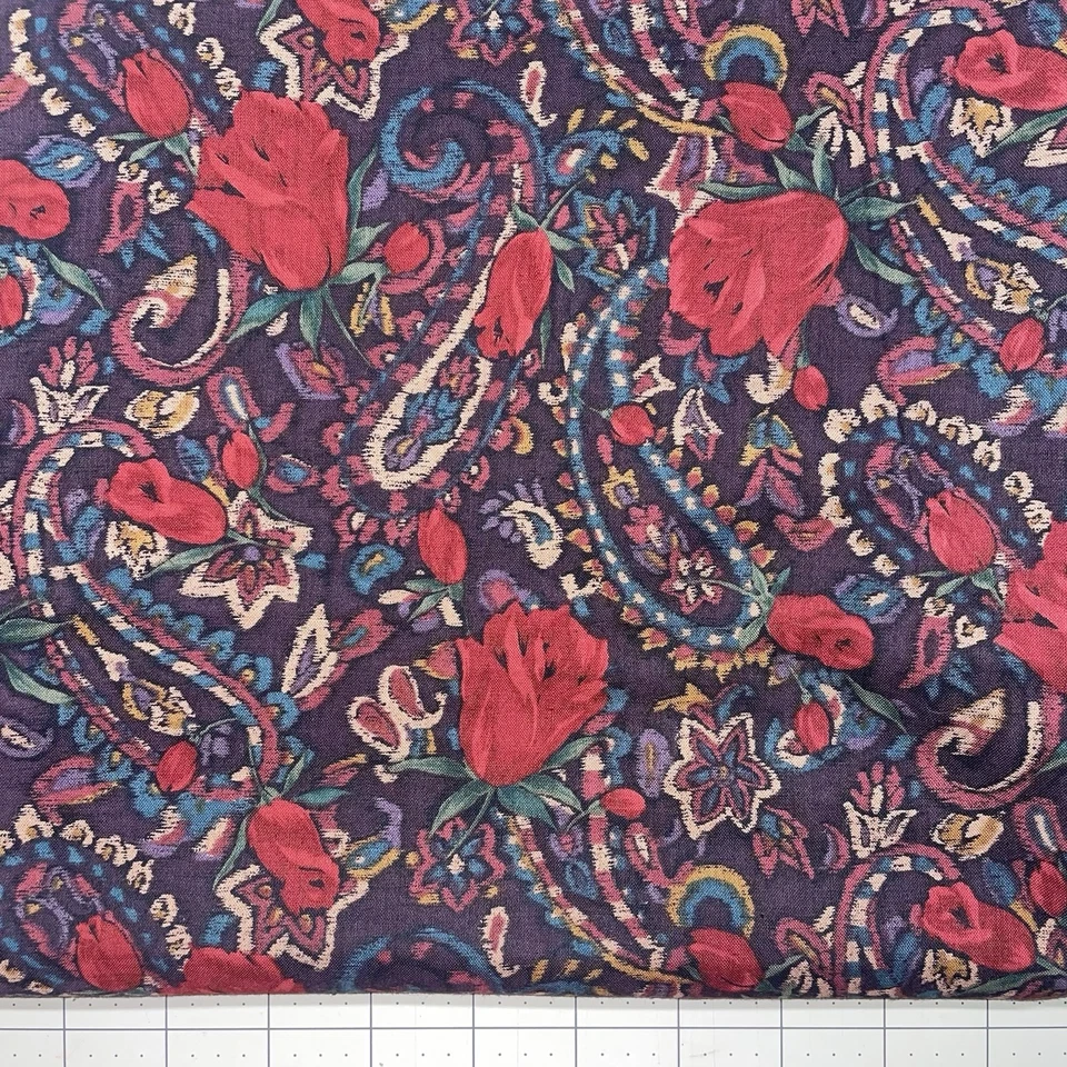 复古 Alexander Henry 花卉佩斯利紫色 - 1 码 — 第 2/3 张图片