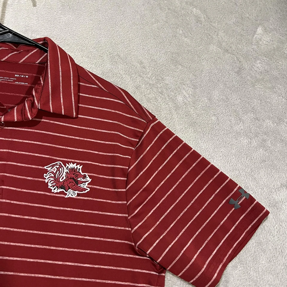 South Carolina Gamecocks Shirt Mens Medium Striped NCAA Under Armour Polo Golf - Image 4 of 4