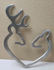 Browning Style Deer Heart Metal Wall Decor Silver Buck Doe Home Art 14.75