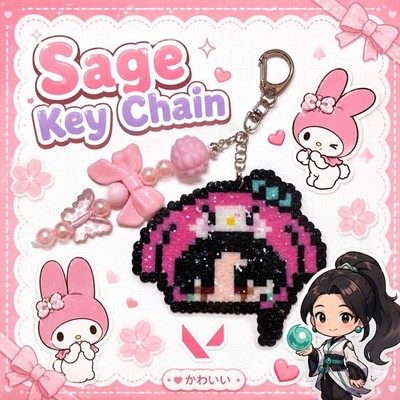 Mini Perler Beads Valorant x Sanrio Sage Bag Charm Keyring Keychain New Handmade