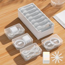 7 Case Cable Storage Box with Cable Straps and Label Stickers, Travel Cord Or...