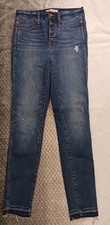Madewell 10  High Rise Skinny Jeans Size 25 Button Fly Raw Hem Medium Wash Blue