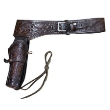 SU Hilason 46" Right Hand Tooled Leather Western Cowboy Gun Rig Holster Belt