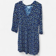 Loft Navy Blue Floral Dress Three-Quarter Sleeve Size Large