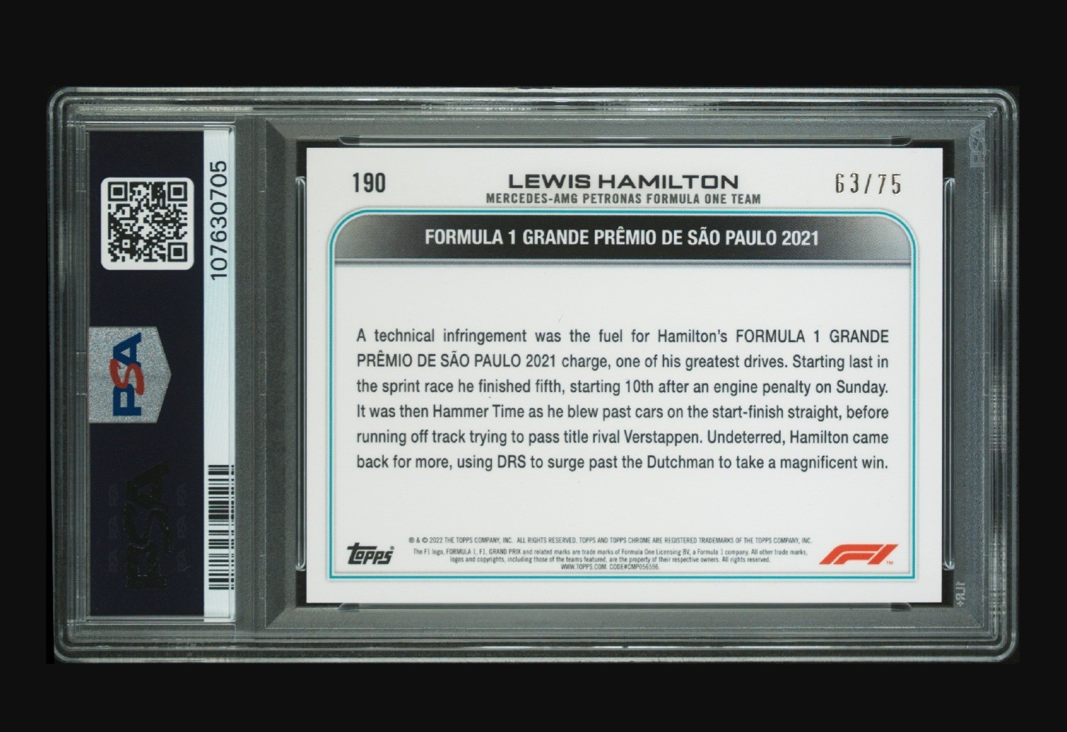2022 TOPPS CHROME FORMULA 1 SAPPHIRE EDITION #190 LEWIS HAMILTON GREEN PSA 10 view 2