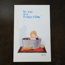 Vintage Postcard Comic, Tin Bath, End of a Perfect Day