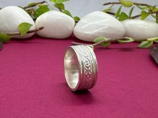 Vintage 925 Sterling Silver Band Ring Floral Engraved Wide Wedding Unisex