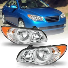 For 2007-2010 Hyundai Elantra Halogen Chrome Amber Headlights Set Assembly Pairs