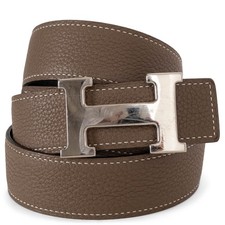 72874 auth HERMES Etoupe  black leather 32MM CLASSIC H REVERSIBLE Belt 85