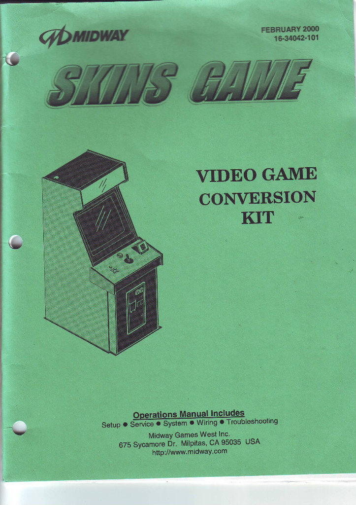 Skins Game Arcade Game Manual Vintage Video Game Repair Information 2000