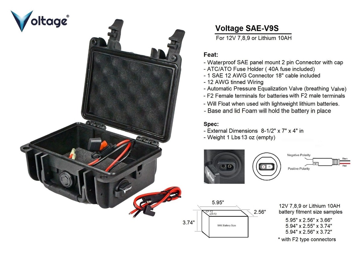 Waterproof Battery Box with SAE connectors for 12V 9ah or Lithium