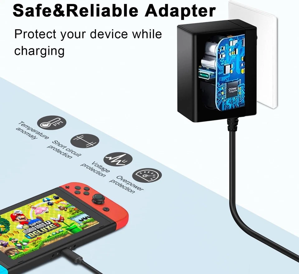 Interruptor USB-C Tipo C Cargador Cable de Alimentación Adaptador de CA Enchufe para Nintendo Switch/Lite Foto 3 de 4