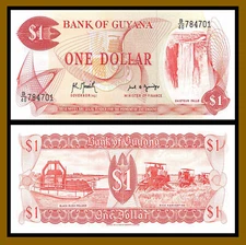 Guyana 1 Dollar, 1992 P-21g Waterfall Unc