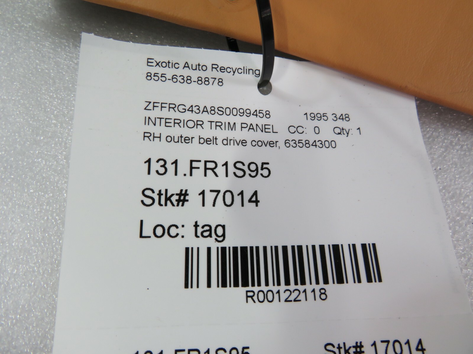 Ferrari 348, RH, Right Outer Seat Belt Drive Cover, Tan, Used, P/N 63584300
