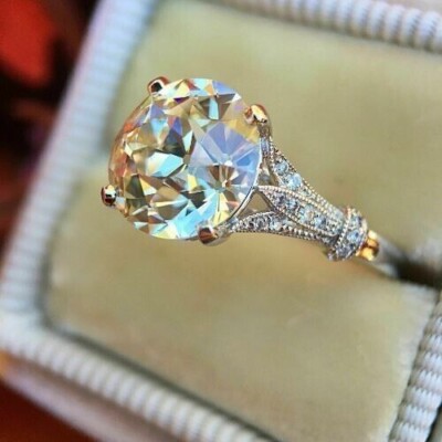 Art Deco Style 3.0 Ct Round Lab-Created Diamond Engagement Wedding, Silver Ring