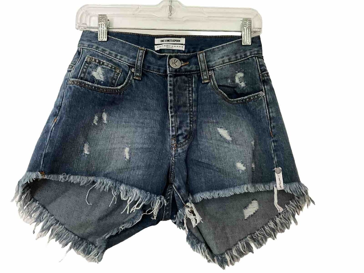 NWT One Teaspoon Blue Royale Hawks Distressed Cut -Off Jean Shorts