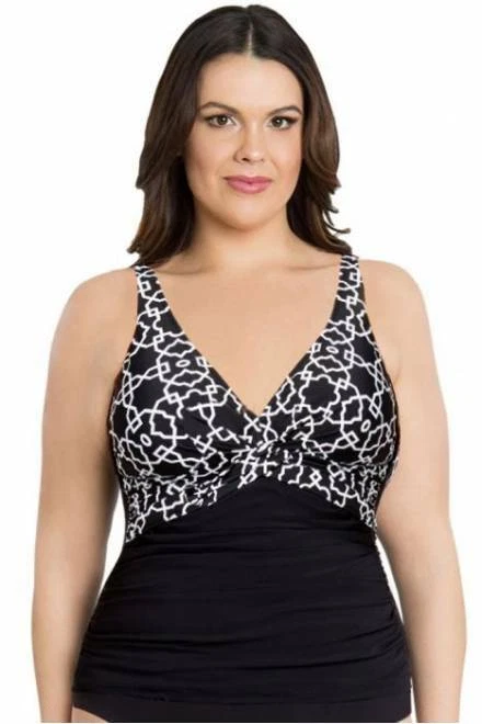 Profile by Gottex 24W Casablanca Black & White Print Tankini Swimsuit TOP NWT - Image 2 of 4