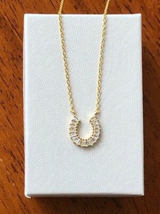 Authentic 925 Sterling Silver Cz Baguette Horseshoe Pendant Necklace Gold Plated 10.8Mm