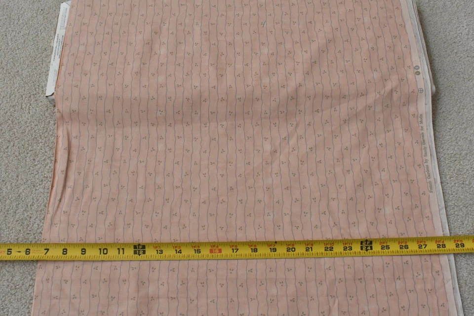 By 1/2 Yd Green & Blue on Peachy-Pink Cotton, French Gardens/Gervais/Moda B1119 - Image 2 of 4