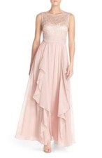  ELIZA J EMBELLISHED LACE & CHIFFON BLUSH GOWN DRESS sz 2