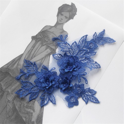 2pcs 3D Embroidery Flower Lace Bridal Applique Lace Tulle Wedding Dress Decor - Picture 10 of 20